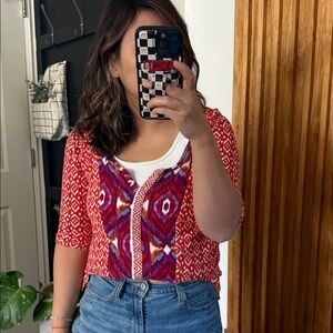 Anthropologie X Akemi Kin Ikat Buttoned Front Boho Aztec blouse. S